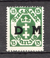 1921 Danzig Gdansk Germany 15 Pf (Overinked Green, Print Error)