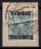 1917 20pf Wurttemberg, Germany, Official Stamp on piece (Mi. 264 c, Signed, Canceled, CV $30)