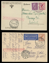 Worldwide Air Post Stamps and Postal History - Germany - Zeppelin Flights - 1929 (October 17), Silesia Flight postcard (Graf Zeppelin), franked by two stamps tied on-board ''17.10.1929'' cancellation, the same day Beuthen drop …