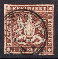1857-60 1k Wurttemberg, Germany (Color Shield, Canceled)