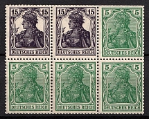 1917-18 German Empire, Germany, Se-tenants, Zusammendrucke, Block (Mi. 17, CV $620)