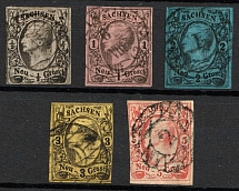 1855-63 Saxony, Germany (Mi. 8 - 12, Canceled, CV $180)