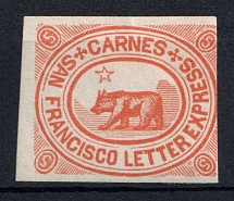 1864 5c Carnes' City, Letter Express, San Francisco, California, United States, Locals (Sc. 35L8, CV $130)