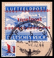 1944 Island Crete, Military Mail 'INSELPOST', Germany (UNPRINTED Letter 'I', Print Error, Mi. 7 A, Signed, Canceled, CV $460)