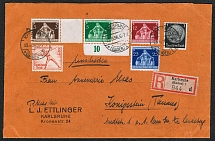 1936 Registered cover mixed franking Karlsruhe - Konigstein