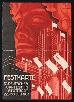 1933 'Festival Map 15th German Gymnastics Festival in Stuttgart', Propaganda Postcard, Third Reich Nazi Germany