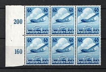 1936 40pf Third Reich, Germany, Block (Mi. 603, Full Set, Margin, Plate Numbers, CV $570, MNH)