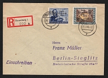 1946 (23 Mar) Strausberg (Berlin), Germany Local Post, Registered Cover to Berlin Steglitz (Mi. 12, 26, Unofficial Issue, CV $170)