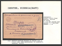 1916 Russian Postcard printed in Irkutsk used as P.O.W. Card, from Nertschinsk, to Czernowitz, Bukowina, Austria. IRKUTSK Censorship: violet circle (34 mm), reading, outside to centre