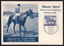 1942 (28 Jun) 'Blue Ribbon Horse Race', Hamburg, Third Reich, Germany, Postcard (Commemorative Cancellation)