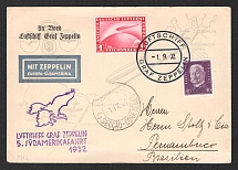 1932 (1 Sep) Germany, Graf Zeppelin airship airmail postcard from Friedrichshafen to Pernambuco (Brazil), Flight to South America 1932 'Friedrichshafen - Recife' (Sieger 171 Aa, CV $110)