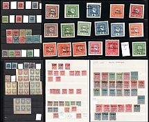 Poland, Stock of overprinted stamps, a mix of forgeries with some genuine stamps