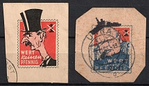 Churchill, Chamberlain, Cartoon Caricature, Fragments of Military Field Postcards, Germany Propaganda (Canceled)