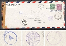 USA WWII 1943 Iran, International Air Letter, censorship
