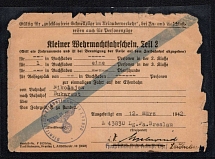 1942 'Relocation to the Hospital', Wehrmachts Ticket, Nazi Germany (Rare)