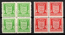 1941-42 Jersey, German Occupation, Germany, Blocks of Four (Mi. 1 y - 2 y, Full Set, CV $140, MNH)