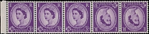 Great Britain - 1958, Queen Elizabeth II, 3p deep lilac, watermark Multiple Crowns, left sheet margin horizontal strip of five, containing a tete-beche pair, post office …