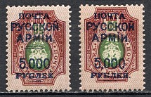 1921 Wrangel Issue Type 1 5000 Rub on 50 Kop (With and Without Chalk Lines, MNH)
