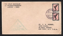 1930 (24 Aug) Germany, Graf Zeppelin airship airmail cover from Friedrichshafen to New York (Unites States) Airdrop on Stockholm, Baltic Sea flight 'Berlin - Berlin' (Sieger 88 Dc, CV $75)