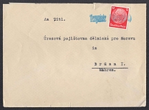 1938 (Oct - Nov) Provisional cancellations without date. Letters posted in TRZYNIETZ (Trinec) to MAHRISCH-OSTRAU and from BRUNN. Temporary label 'TRZYNIETZ' (Upper Silesia) in black or in blue, Occupation of Sudetenland, Germany