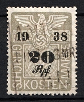 1938 20rpf Third Reich, Germany, Fiscal, Court Cost Stamp, Revenue (Used)