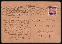 1940 (8 Apr) General Government, Germany, Postcard from Krakov to New York (USA) franked with Mi. 7 (Canceled)