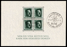 1937 Third Reich, Germany, Souvenir Sheet (Mi. Bl. 7, Special Cancellation HAMBURG, CV $20)