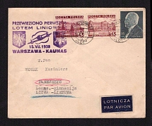 1938 (15 Jul) Poland, Cover from Warsaw to Panevezys (Lithuania) via Kaunas (Lithuania), franked with 15gr and 45gr (Special Cancellation)