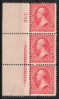 1897-1903 2c United States, Strip (Sc. 279b, Sheet Inscription, CV $80, MNH)