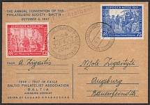 1946 (5 Oct) The Annual Convention of the Philatelistic Society, Allied Zone of Occupation, Germany, Postcard from and to Augsburg-Hochfeld franked with full set of Mi. 965 - 966 (Commemorative Cancellation, CV $120)