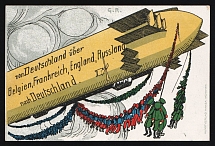 1914-18 'From Germany via Belgium France England Russia to Germany' WWI European Caricature Propaganda Postcard, Europe