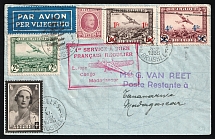 1930 Belgium, Airmail Cover, First Regular French Air Service Europe - Congo - Madagascar, Brussels - Paris - Antananarivo, franked by Mi. 174, 282, 399, 400, 407
