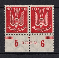 1924 10pf Weimar Republic, Germany (Control Number, Certificate, Pair, CV $60, MNH)