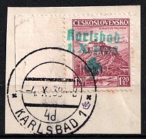 1938 1.2k Occupation of Karlsbad, Sudetenland, Germany (Mi. 10, Karlsbad Postmark, CV $120)
