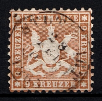 1863 9k Wurttemberg, German States, Germany (Mi. 28, Sc. 39, Canceled, CV $80)