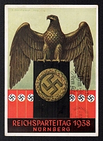 1938 (1 Dec) 'Reich Party Congress 1927-1937 NSDAP', Swastika, Airmail 'Graf Zeppelin', German Propaganda Postcard from Frankfurt am Main to Reichenberg