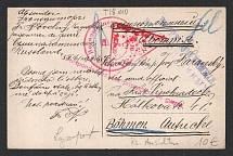 1916 Omsk Censorship, WWI Censored POW postcard from Semipalatinsk to Austria with violet round censor handstamp 'Military Censor DC 10' and Vienna cs