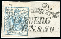 Lemberg. 1850 9kr, ample to huge margins, in a delciate light shade on piece, tied by curved 