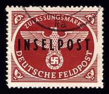 1944 Island Rhodes, Reich Military Mail Fieldpost Feldpost `INSELPOST`, Germany (Mi. 9, Canceled, CV $520)