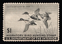 1945 $1 Duck Hunt Permit Stamp, United States (Sc. RW-12, CV $50)