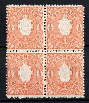 1863-67 1/2gr Saxony, German States, Germany, Block of Four (Mi. 15, CV $70, MNH)