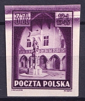 1945 3z Poland (Mi. 396 U, Violet Strips, Print Error, Imperforated, MNH)