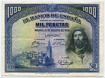 1928 г. Банкнота. Испания. 1000 песетас.