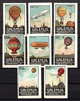 Galenus Chemische Industrie G.m.b.H., Frankfurt, Germany, Cinderellas, Set of Advertising Stamps, Zeppelins, Balloon Mail