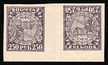 1921 250r RSFSR, Russia, Tete-beche Pair (Zag. 10, Right Stamp Inverted, Ordinary Paper, CV $40, MNH)