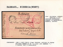 1916 Bilingual (French, Russian) P.O.W. Postcard postmarked Barnaul to Rozdalonitz, Bohemia, Austria.  BARNAUL Censorship: Red 3 line circle (31 mm) reading, outside to centre