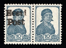 1941 10k Elva, German Occupation of Estonia, Germany, Pair (Mi. 6 F, MISSING Right Overprint, Certificate, CV $1,950, MNH)