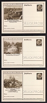 1937 Hindenburg, Third Reich, Germany, 3 Postal Cards (Proofs, Druckproben)