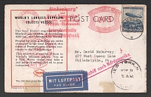 1936 (25 Apr) Germany, Hindenburg airship airmail postcard from Hamburg to Philadelphia (United States), 1st flight to North America 'Frankfurt - Lakehurst' (Sieger 406 C)