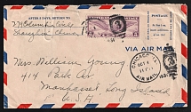1931 (Sept. 9) airmail cover sent from Shanghai by ordinary mail to Chicago and forwarded by airmail to Long Island, U.S.A.